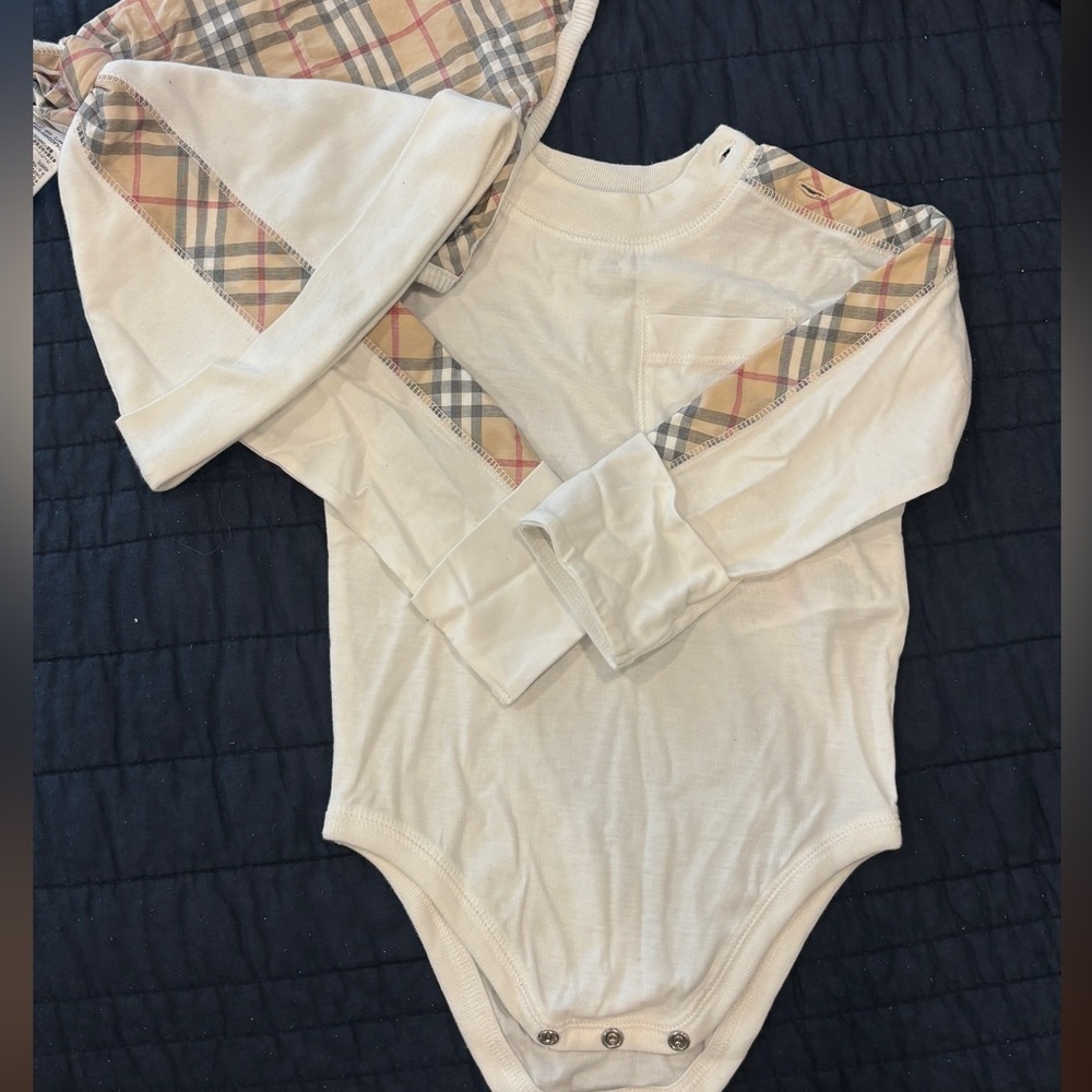 Burberry White Bodysuit with Plaid Accents